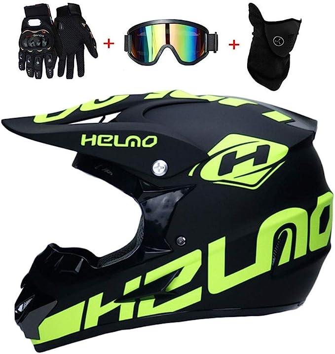  OUMURS Casco de motocross para adultos con gafas, guantes y  máscara ajustable, visera solar, casco para motocicleta, ATV para adultos,  motocross, descenso, ciclomotor, MX BMX para adultos, unisex - negro mate